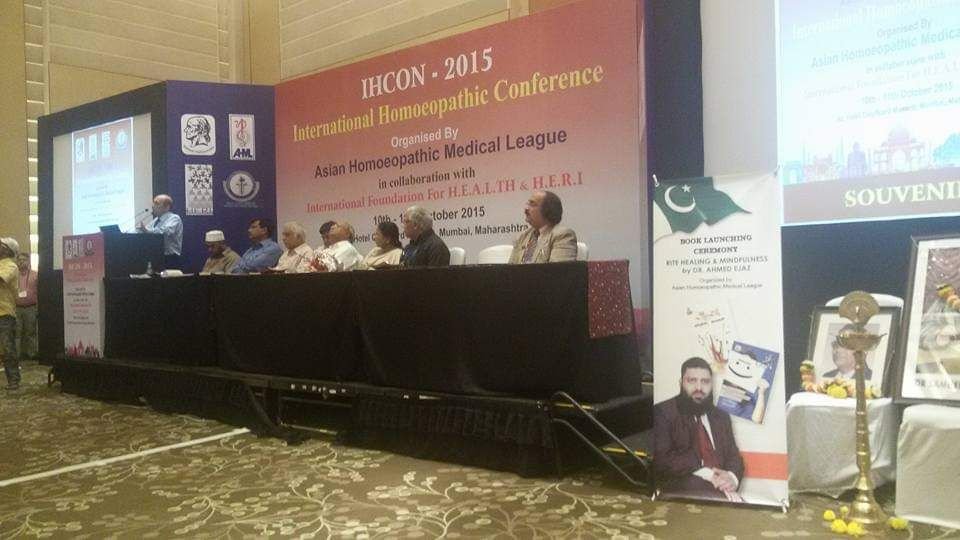 Stage of IHCON 2015 in Mumbai with the Rite Healing book launch banner