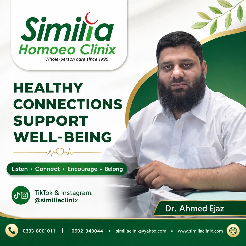 Wellness post by Dr. Ahmed Ejaz: Healthy connections support well-being. Listen, connect, encourage and belong.